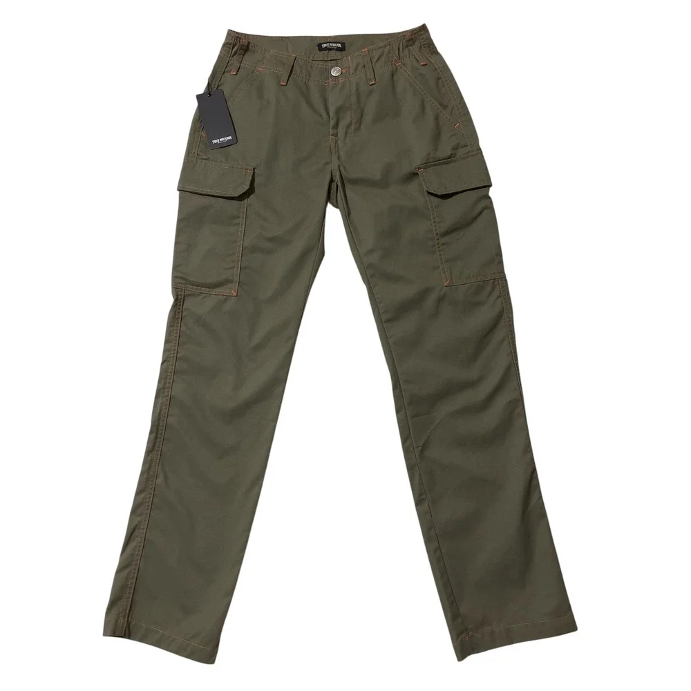 True Religion Mens‎ Cargo Pants Kalamata Papaya Orange Contrast Stitch Size 28